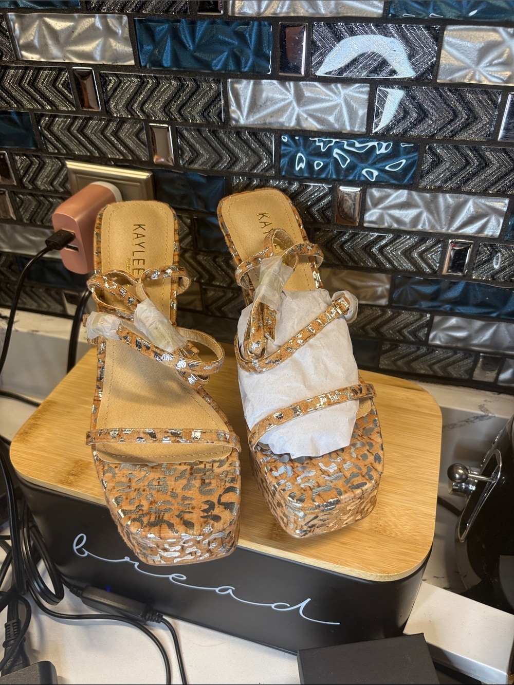 KAYLEEN By Los Angeles Leopard Print Tan Strappy Platform Sandals